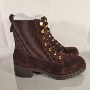 Cole Haan Women's 8.5 Camea Combat Boot Waterproof Dark Chocolate Brown Suede